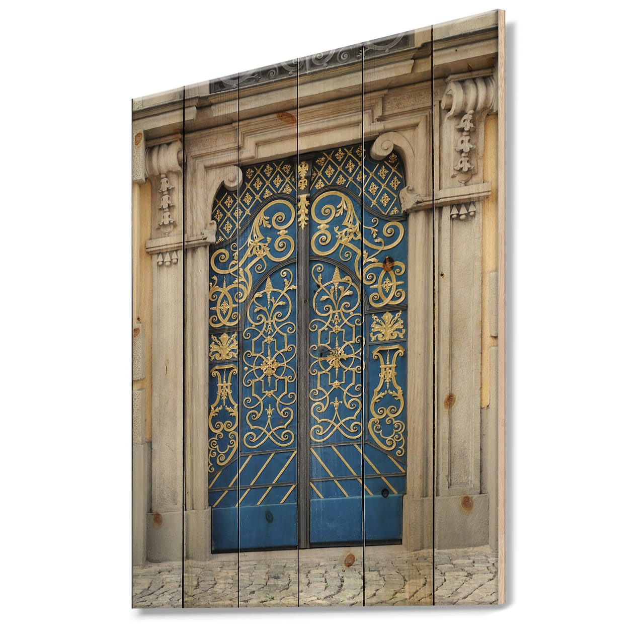 Designart - Lavish Old-European Door Vintage - Vintage Print on Natural Pine Wood